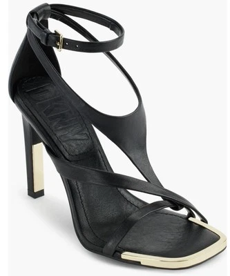 Zapatos de salón DKNY Audrey para mujer sandalia alta con hebilla correa al tobillo negros y dorados Foto 1 de 4