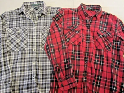 Lote de 2 camisas Lauren Ralph Lauren Jeans Co XL franela de algodón a cuadros rojo negro blanco Foto 1 de 4
