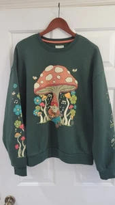 Earthbound Trading Sweat Shirt Mushroom Gnome Music Hippie Garden Fairy Flower M - Picture 1 of 5