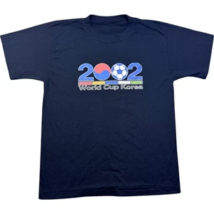 T Shirt L Mens Black Vintage World Cup Korea 2002 Football Single Stitch Graphic - Picture 1 of 7
