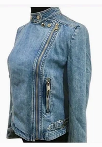 Ralph Lauren Bryton Women's Denim Moto Jean Jacket Blue Sz 14 - Picture 1 of 12