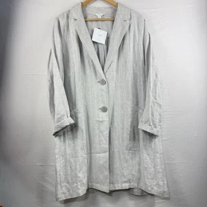 J. Jill Relaxed 100% Linen Pinstripe Jacket Gray White Blazer Size Large - Picture 1 of 7