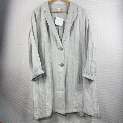 J. Jill Relaxed 100% Linen Pinstripe Jacket Gray White Blazer Size Large - Image 1 of 4
