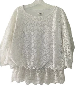Cato Women’s Size Large White Lace Lined Blouson Top Romantic Boho Shirt - Picture 1 of 8