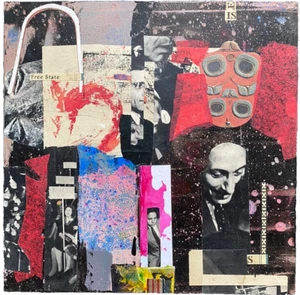 Modern Abstract Collage Art – Textured Mixed Media Panel with Vintage Ephemera - Picture 1 of 13