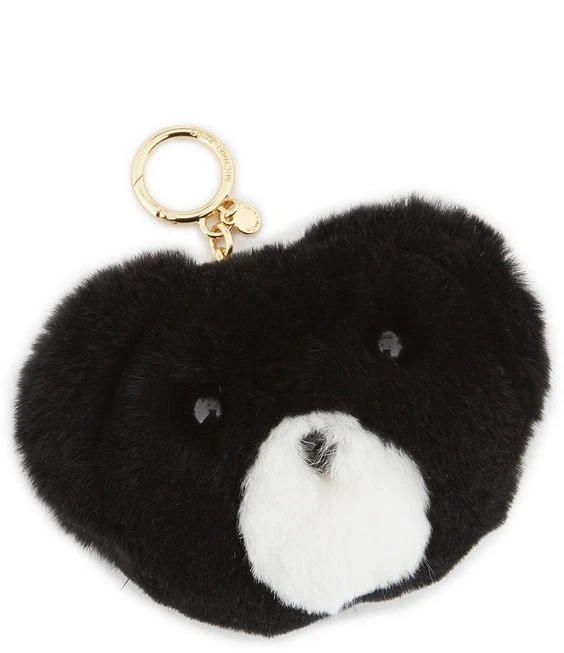 Michael Kors Teddy Bear Pom Fur Key Chain Toy Fob Bag Charm Black/white/brown Black