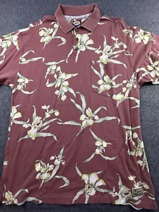 Tommy Bahama Polo Mens Large Red Clay Floral Short Sleeve Shirt Pocket Cotton - Picture 1 of 12