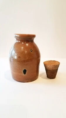 Rustic Clay Pottery Jar With Cork Lid 8"x5" "Earthen" Old World Look - Very Nice - Image 1 of 4