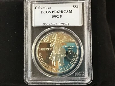 1992-P Columbus Quincentenary Silver Dollar PCGS PR69DCAM Gem Proof B0467 - Image 1 of 4