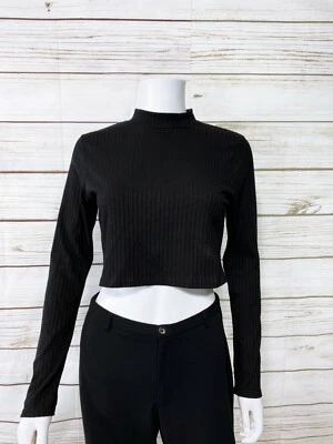 Nastygal Collection 女式裁剪上衣 8 码黑色模拟领长袖套衫 — 第 1/4 张图片