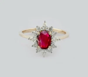 Oval Halo Lab Ruby Floral Ring 925 Sterling Silver CZ Accents Women’s Jewelry - Picture 1 of 3