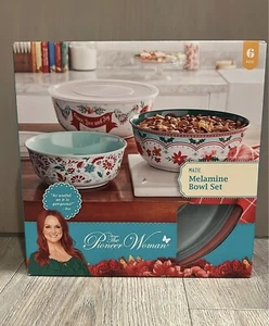 Pioneer Woman Mazie 3 Melamine Bowls Set with Lids Christmas Decor - Picture 1 of 7