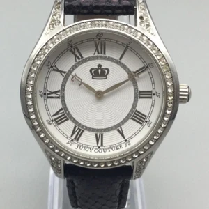 Juicy Couture Watch Women 40mm Silver Tone Black Leather Band New Battery - Picture 1 of 16