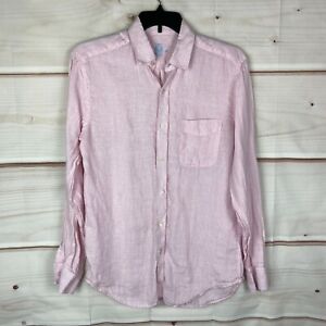 J. McLaughlin Shirt Men M Pink White Pinstripe Button Down Linen Gramercy Collar
