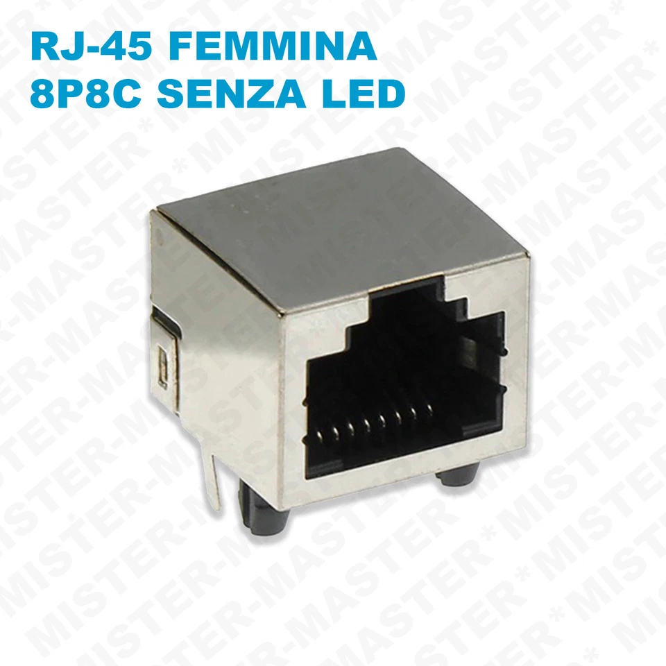 RJ-45 CONNETTORE ETHERNET A SALDARE PRESA FEMMINA 8 PIN A 90°  SENZA LED 8P8C - Immagine 1 di 3