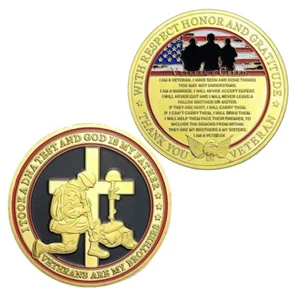Thank You for Your Service Commemorative Challenge Coin Gold Gift Veterans Creed - Picture 1 of 6