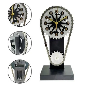 Vintage Rotating Gear Clock Desk Clock Antique Gear Iron Timing Chain Shaped) T7 - Picture 1 of 21
