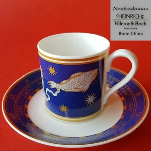 Heinrich Villeroy & Boch NOSTRADAMUS PISCES Demitasse Cup & Saucer+Box Blue Fish - Picture 1 of 12
