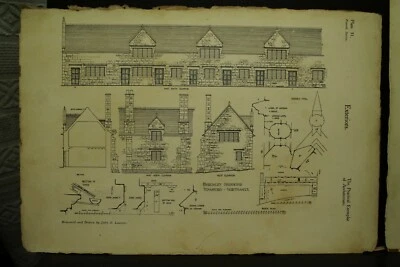antique vintage old Architectural  prints Burghley Bedehouse Stamford - Image 1 of 2