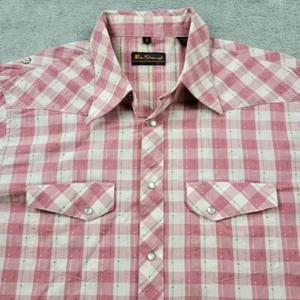 Camicia western Ben Sherman uomo XL a quadri perla bottoni a pressione rodeo cowboy - Foto 1 di 12