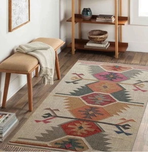 KS Rugs Traditional Wool Jute Dhurri | Vintage Woollen Carpet Rug - Picture 1 of 4