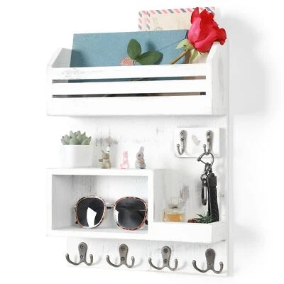 Mutsault Key Holder for Wall, Wall Mounted Rustic Paulownia Wood MAil Organizer - Image 1 of 4