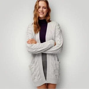 Aritzia Wilfred Charlisa Oatmeal Open Front Cable Knit Merino Wool Cardigan M - Picture 1 of 7