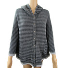 Lucky Brand Sweater Hoodie Womens Size XS / S Black Gray Striped Batwing Sleeve