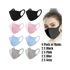 Confezione da 8 varietà maschere viso adulti riutilizzabili in lavatrice valore lavabile rosa nero blu - Foto 1 di 5