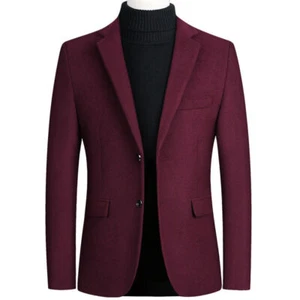 Men Suit Blazer Wool Blend Jacket Business Formal Work Lapel Coat Plain Tops - Picture 1 of 16