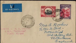 First Flight Bermuda to UK via Baltimore Cover 1937 w/ Mixed Franking - Picture 1 of 2