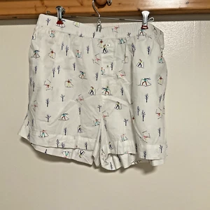 Anthro Emily Isabella Women’s L White Ski Pattern Boxer Shorts - Picture 1 of 9