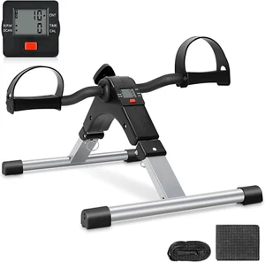 Mini Exercise Bike Under Desk Pedal Arm/Leg Trainer LCD Display Silver Foldable - Picture 1 of 6
