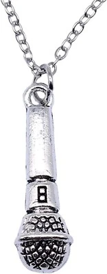 Collana MICROFONO Argento a catena con ciondolo per karaoke cantante Uomo Donna - Immagine 1 di 4
