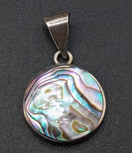 Sterling Silver 925 Mexico Taxco Multicolor Abalone Shell Pendant For Necklace 