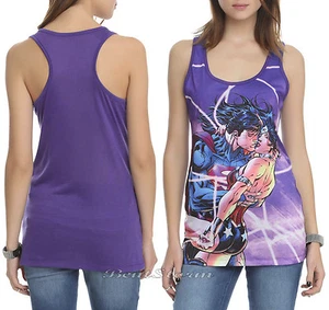 NEW DC Comics Superman & Wonder Woman Loving Embrace Tank Top Tee Shirt PURPLE - Picture 1 of 6