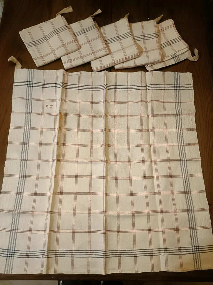 Linge ancien 6 Torchons en Metis Neuf  Anciens XIXeme,  65 x 64 cm  - Photo 1/4