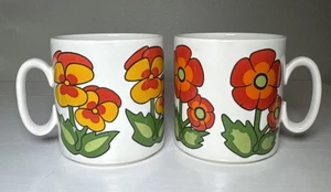 Vintage Villeroy & Boch Floral Mugs Flowers MCM Luxembourg 3.25” - Set of 2 - Picture 1 of 12