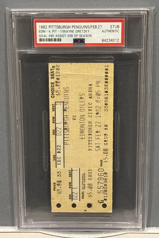 1982 Oilers -- Gretzky goal #80 / 89 goal season -- TICKET STUB - Image 1 of 1
