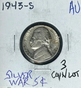 1943-S 1944-P 1945-S SILVER WAR NICKELS~AU,XF+,EF ~NICE OLD COINS~ - Picture 1 of 6