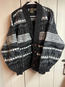 Cardigan maglione lana vintage Tejidos Ruminahui grigio marrone bianco maglia lana LEGGI - Foto 1 di 5
