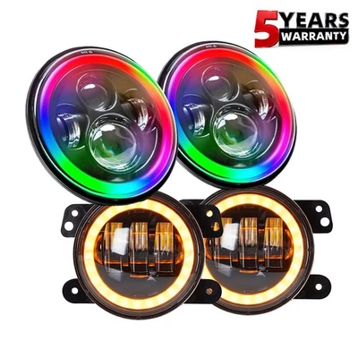 For Hummer H2 H3 H3T 06-10 7" LED Headlights 4" Fog Lights Combo Halo Angel Eyes - Image 1 of 4