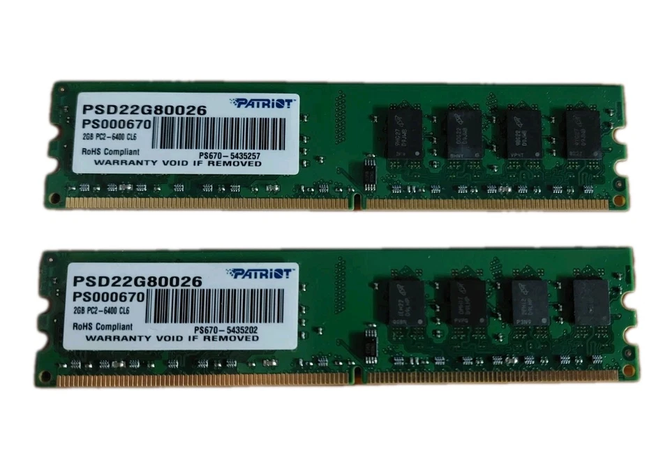 Memoria RAM DDR2 4GB (2x2GB) Patriot PC2-6400 CL6 – Funciona OK - Imagen 1 de 1
