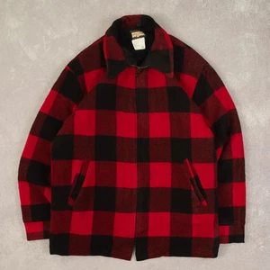 Vintage Karierte Wolljacke mit durchgehendem Reißverschluss L Herren rot kariert - Bild 1 von 7