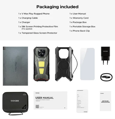 DOOGEE V Max Play 5G Projector Rugged Phone 20500mAh 200MP Dual Camping Lights - Image 1 of 4