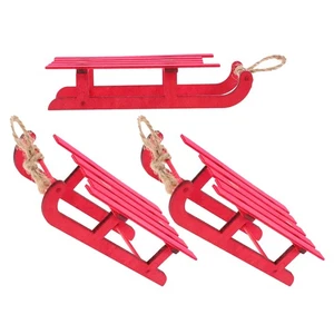 3 Pezzi Ornamenti Natalizi Slitta in Legno Mini Slitta Statuine per Decorazioni Festività - Foto 1 di 12