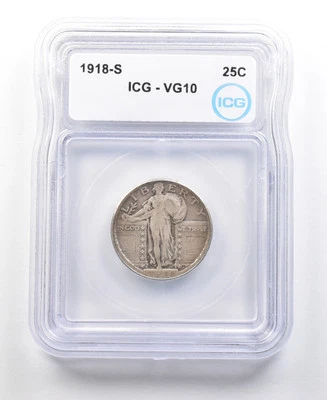 1918-S Standing Liberty Quarter VG10 ICG *4457 - Image 1 of 3