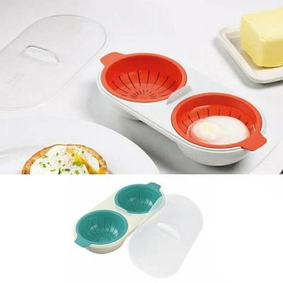 Mikrowelle Doppel Tasse Perfekte Eier Pochierer BPA-frei Kochgeschirr Eierkocher Dampfgarer - Bild 1 von 4