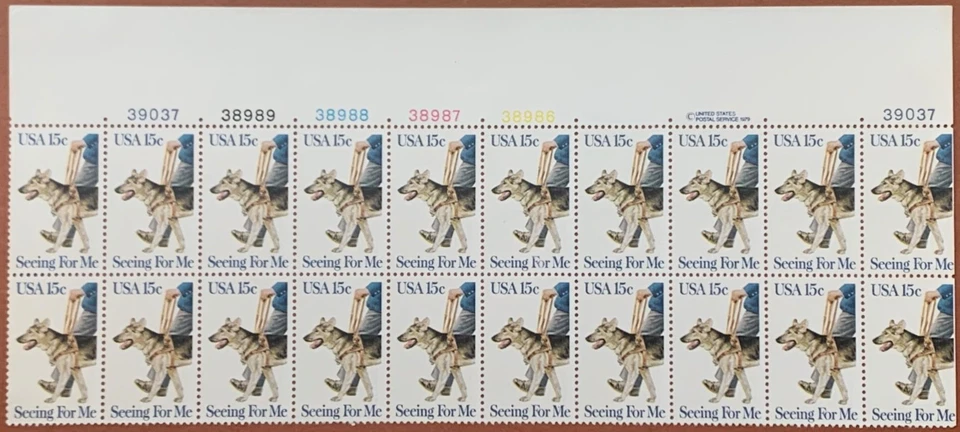 US 1979 Seeing For Me Eye Dogs 15c ¢ Stamp Plate Block of 20 (Scott # 1787) MNH - Image 1 of 2