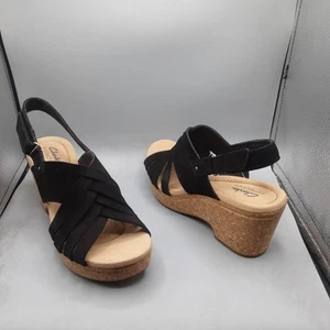Clarks Giselle Glow Sandals Women's 8.5M Black Nubuck Slingback A73 - Picture 1 of 11